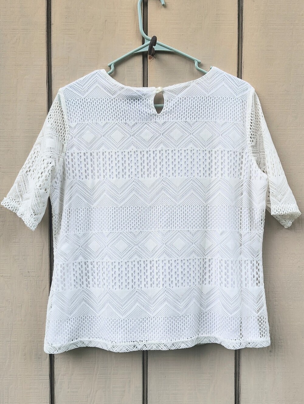 White Crochet Lace Short Sleeve Top PL Dress Casual Office Cottagecore Staple - Picture 3 of 4